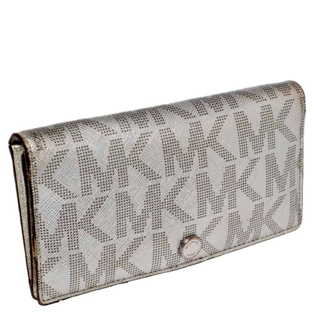 Michael Kors Metallic Silver Signature Coated Leather Bifold Wallet